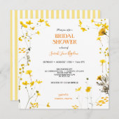 黄色の押し花 ボヘミアンティックなブライダルシャワー 招待状 (正面/裏面)