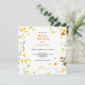 黄色の押し花 ボヘミアンティックなブライダルシャワー 招待状 (スタンド正面)