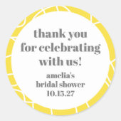 黄色の抽象的なラインのカスタム ブライダルシャワーのご感謝 ラウンドシール (正面)