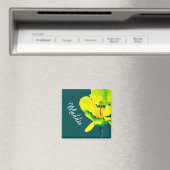 黄色の抽象的な水彩画の花 マグネット (インサイチュ (食洗機))