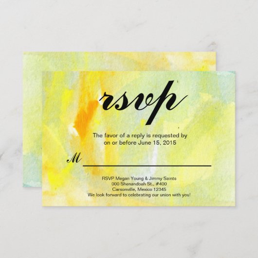 黄色の抽象的な水彩画 RSVP (正面/裏面)
