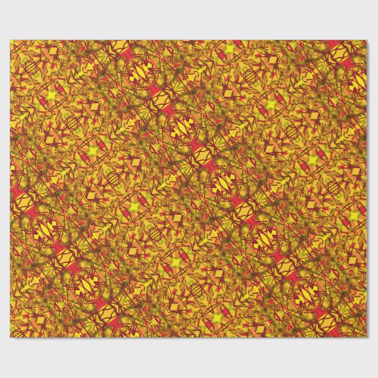 黄色の抽象芸術アートはサリの布の部族のように見える ラッピングペーパー (フラット)