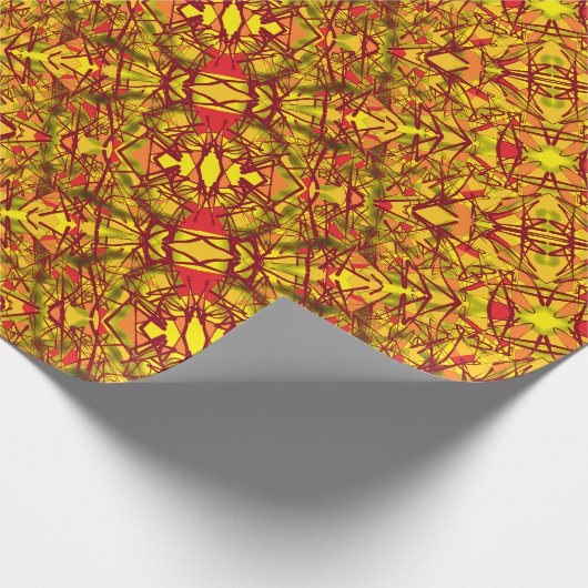 黄色の抽象芸術アートはサリの布の部族のように見える ラッピングペーパー (角)