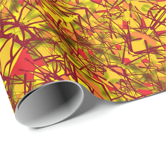 黄色の抽象芸術アートはサリの布の部族のように見える ラッピングペーパー (ロールコーナー)