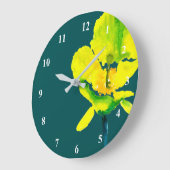 黄色の抽象芸術水色の緩いフローラ ラージ壁時計 (傾斜)