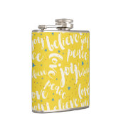 黄色の文字デザイン背景の上に白 フラスク (右)
