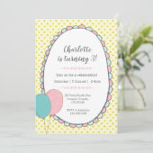 黄色の斑点のあるヴィンテージ誕生日招待状 招待状 (スタンド正面)