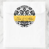 黄色の新郎新婦ダマスクウェディングシール ラウンドシール (バッグ)