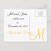 黄色の日付のモノグラムポストカードを保存 案内ポストカード (裏面)