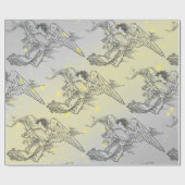 黄色の星と天使飛んでいるの包装紙 ラッピングペーパー (フラット)