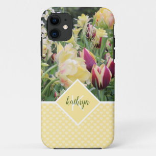 黄色の春の花とハート iPhone 11 ケース