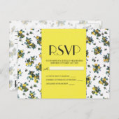 黄色の春の花オン白と黄色の紙 インビテーションポストカード (正面/裏面)