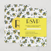 黄色の春の花オン白と黄色の紙 出欠カード (正面/裏面)