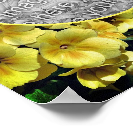 黄色の春の花フレーム自分の写真を追加 ポスター (角)