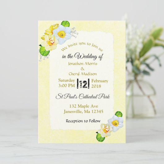 黄色の春の花結婚式招待状 招待状 (スタンド正面)
