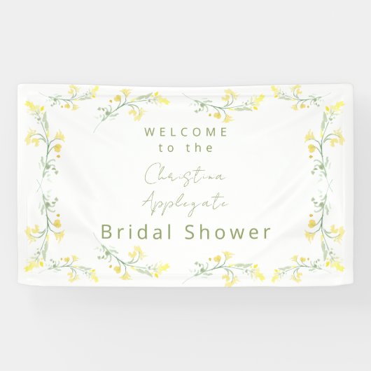 黄色の春の野生の花 白いウェディングシャワーの垂れ幕 横断幕 (横)