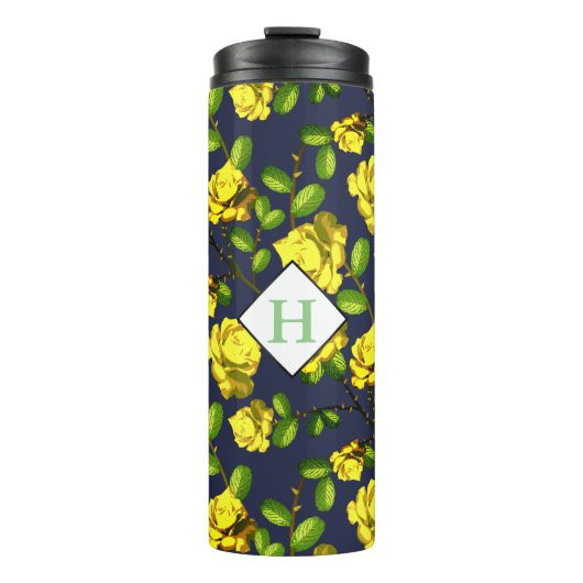 黄色の春バラ&ネイビーとイニシャル タンブラー (正面)