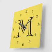黄色の時計のモノグラム黒の文字番号 スクエア壁時計 (傾斜)