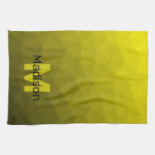 黄色の暗い幾何グラデーションメッシュパターンモノグラム キッチンタオル (横)