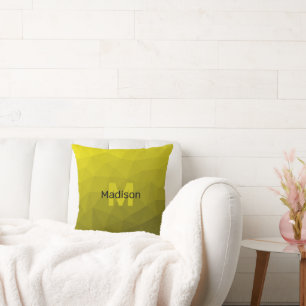 黄色の暗い幾何グラデーションメッシュパターンモノグラム クッション