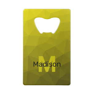 黄色の暗い幾何グラデーションメッシュパターンモノグラム クレジットカード栓抜き