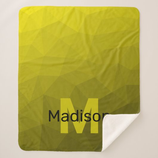 黄色の暗い幾何グラデーションメッシュパターンモノグラム シェルパブランケット (正面)