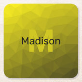 黄色の暗い幾何グラデーションメッシュパターンモノグラム スクエアペーパーコースター (正面)