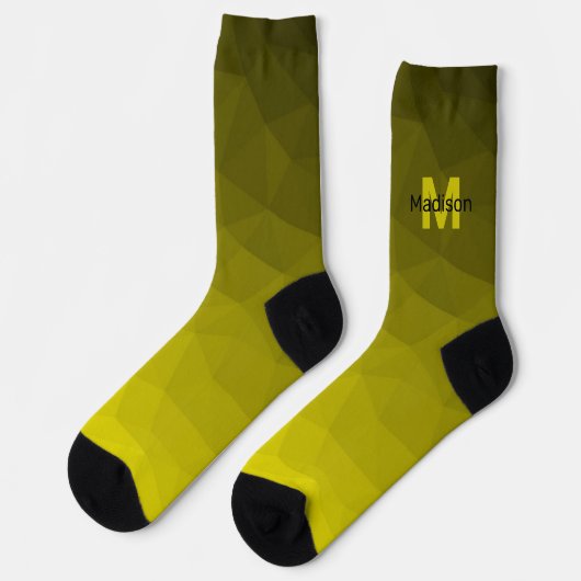 黄色の暗い幾何グラデーションメッシュパターンモノグラム ソックス (左)