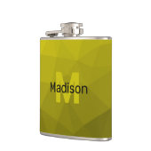 黄色の暗い幾何グラデーションメッシュパターンモノグラム フラスク (左)