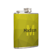 黄色の暗い幾何グラデーションメッシュパターンモノグラム フラスク (右)