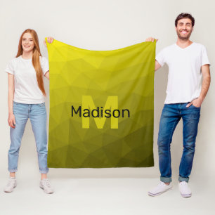 黄色の暗い幾何グラデーションメッシュパターンモノグラム フリースブランケット