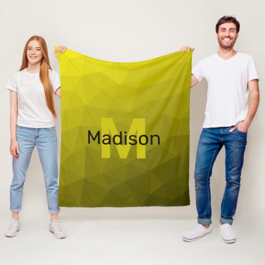 黄色の暗い幾何グラデーションメッシュパターンモノグラム フリースブランケット (インサイチュ)