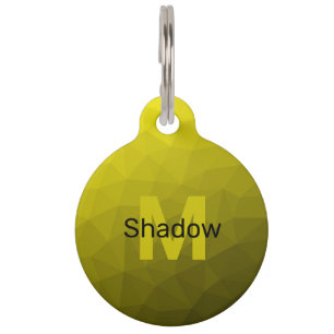 黄色の暗い幾何グラデーションメッシュパターンモノグラム ペット　ネームタグ
