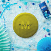 黄色の暗い幾何グラデーションメッシュパターンモノグラム ペーパープレート (パーティー)