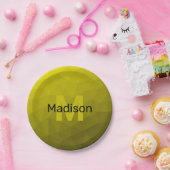 黄色の暗い幾何グラデーションメッシュパターンモノグラム ペーパープレート (パーティー)