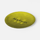 黄色の暗い幾何グラデーションメッシュパターンモノグラム ペーパープレート (アングル)