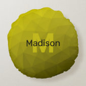 黄色の暗い幾何グラデーションメッシュパターンモノグラム ラウンドクッション (裏面)