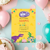 黄色の最初の誕生日グリーン&紫の恐竜 招待状