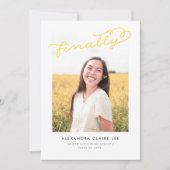 黄色の最終的な写真卒業のお知らせ 招待状 (正面)