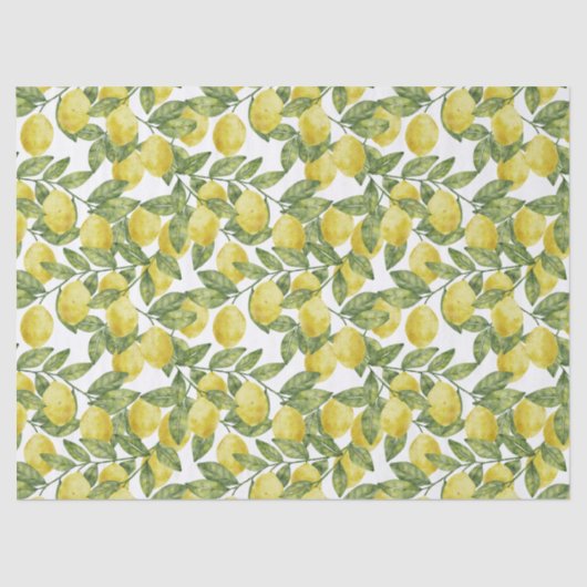 黄色の柑橘系水色のレモンと緑葉の 薄葉紙 (正面)