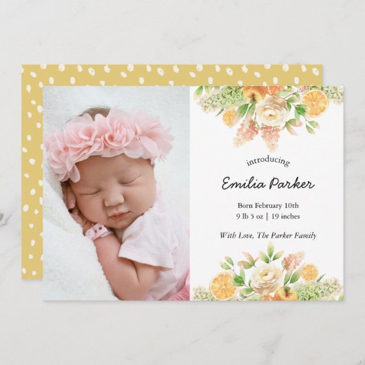 黄色の柑橘類の果実 |モダンエレガントフローラ誕生 案内状 (正面/裏面)