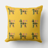 黄色の格子模様の犬　黄色 アウトドアクッション (正面)