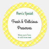 黄色の格子状チェック編集可能レトロ缶詰 ラウンドシール (正面)