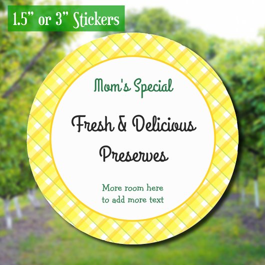 黄色の格子状チェック編集可能レトロ缶詰 ラウンドシール