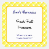 黄色の格子縞チェック編集可能レトロ スクエアシール (正面)