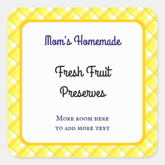 黄色の格子縞チェック編集可能レトロ スクエアシール (正面)