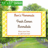 黄色の格子縞チェック編集可能レトロ 長方形シール