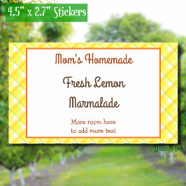 黄色の格子縞チェック編集可能レトロ 長方形シール