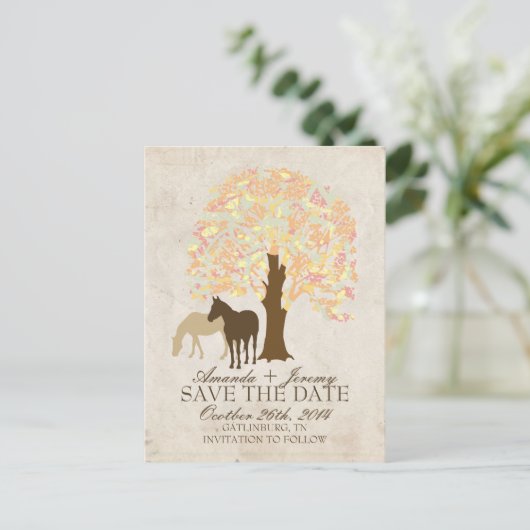 黄色の桃とミント秋の馬の日付を保存 案内ポストカード (スタンド正面)