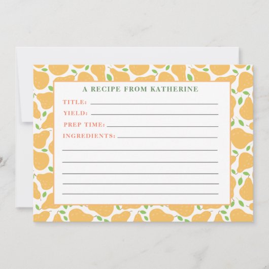黄色の梨の素朴な詳細レシピノートカード ノートカード (正面)